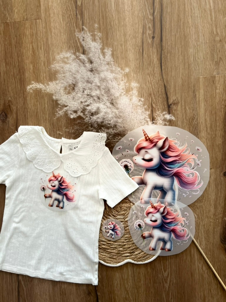 Bügelbild Einhorn mit Pusteblume