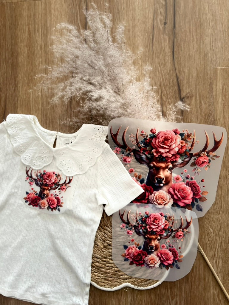 Bügelbild Blumenhirsch Rosen