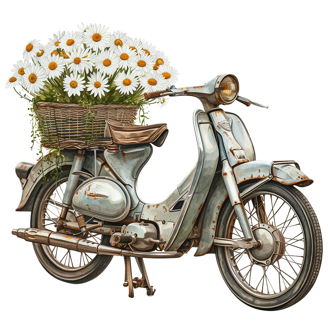 Sticker Alter Roller mit Blumen