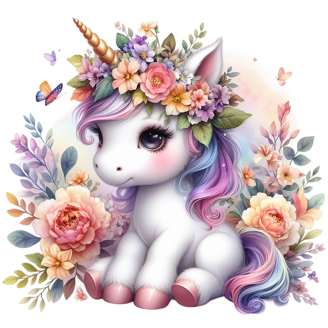 Bügelbild Blümchen Einhorn