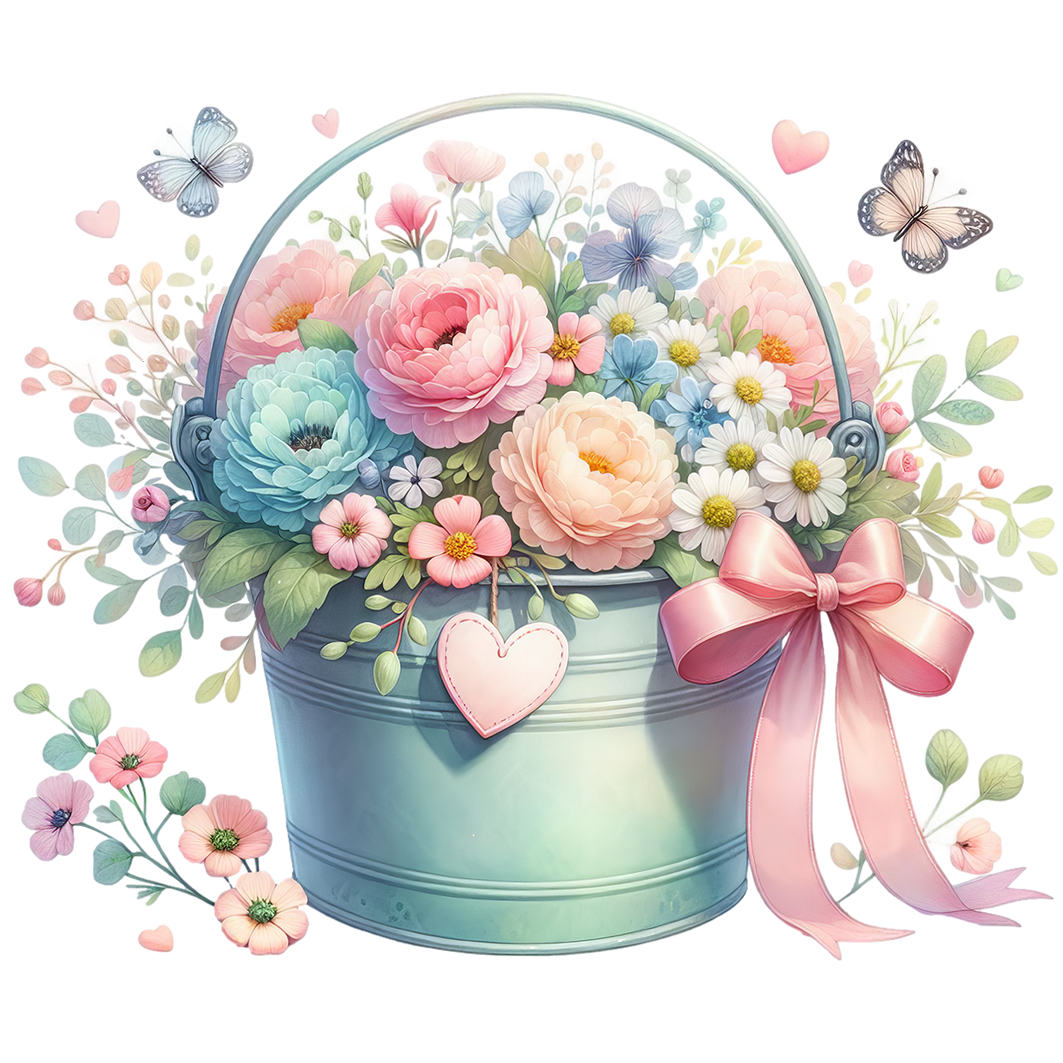 Sticker Blumeneimer mit Schleife und Herz