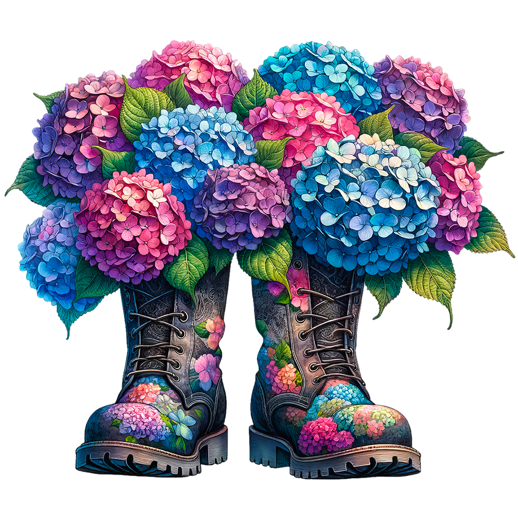 Sticker Blumenstiefel - Hortenien BLAU/PINK