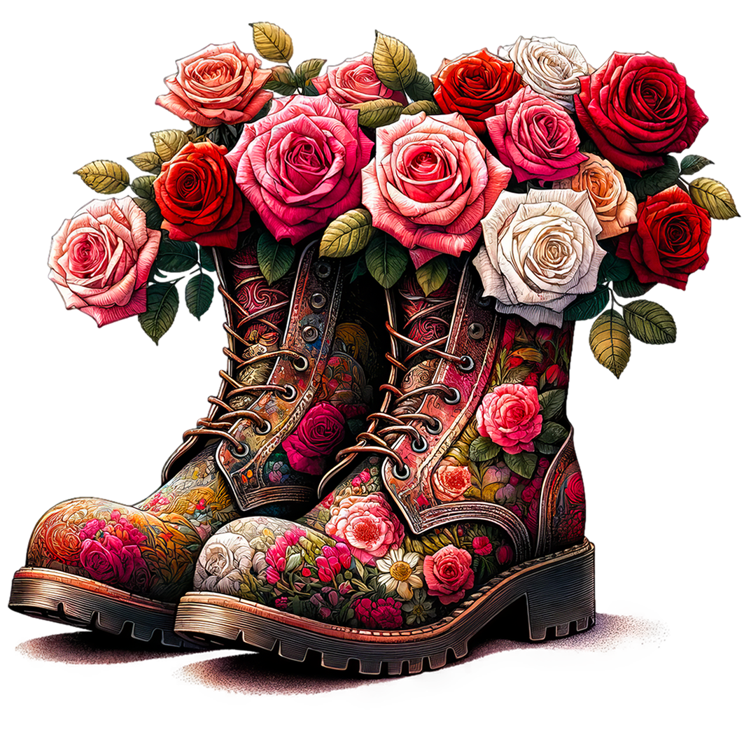 Sticker Blumenstiefel rosa Rosen