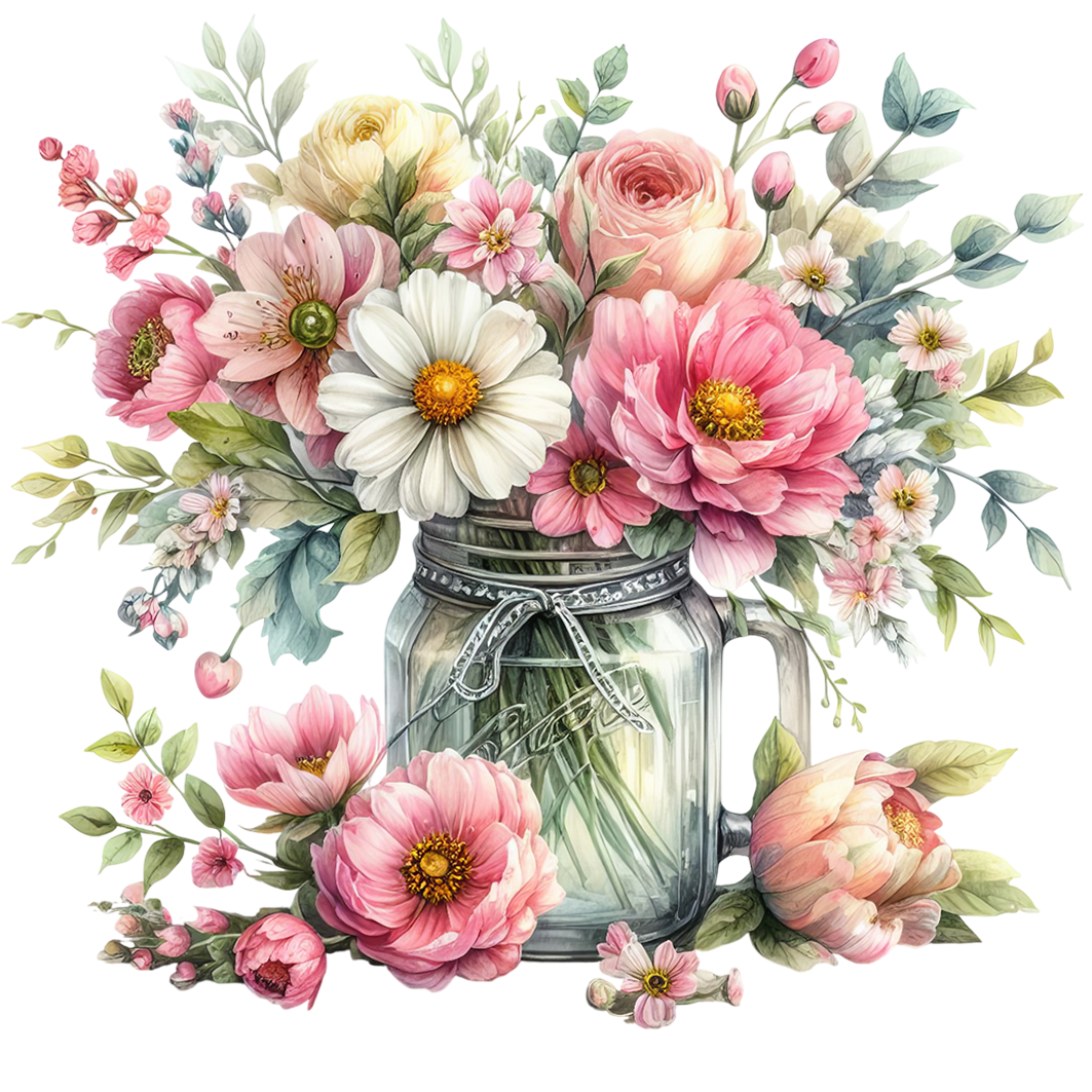 Sticker Blumenstraß im Glas - WEIß/ROSA