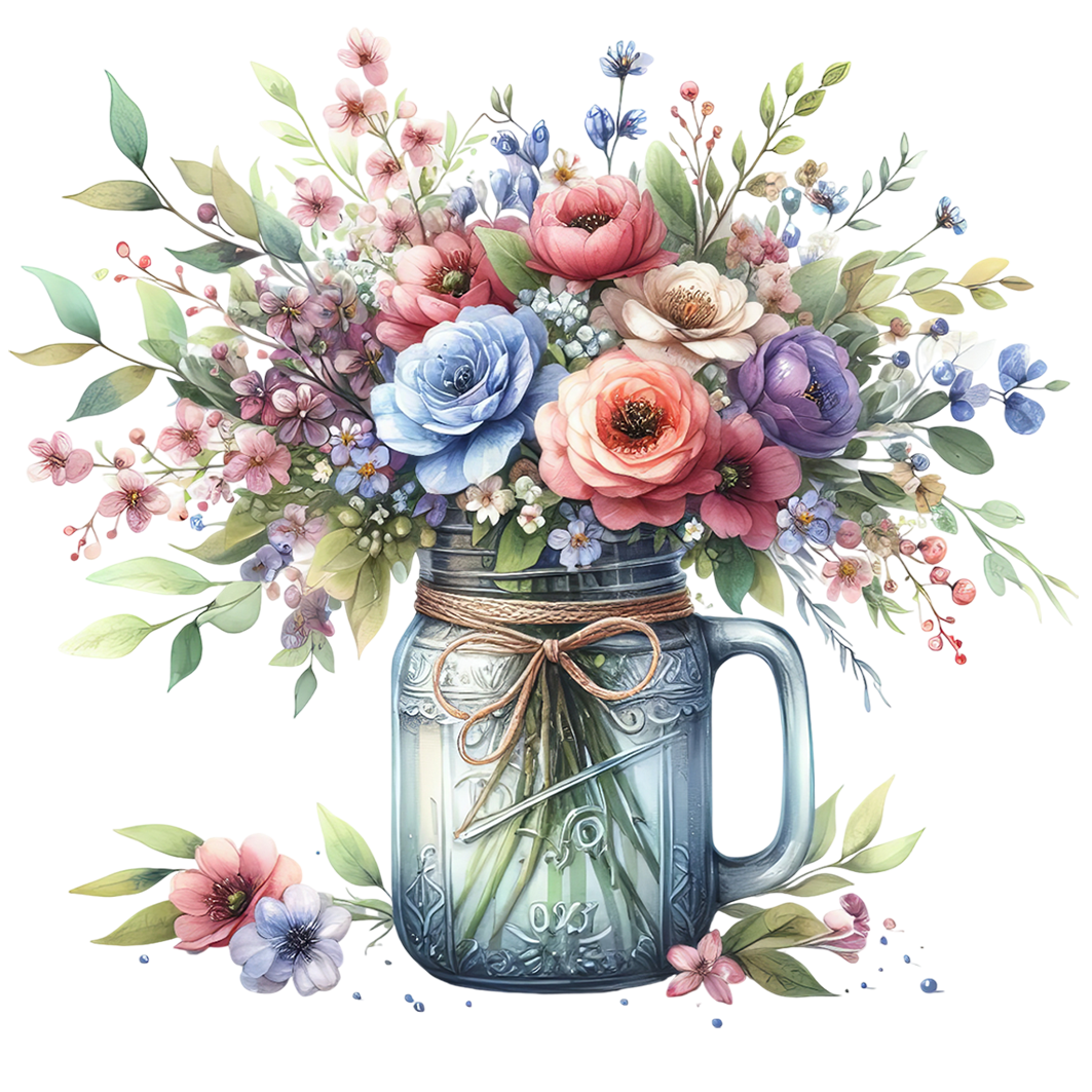 Sticker Blumenstrauß im Glas - Blautöne