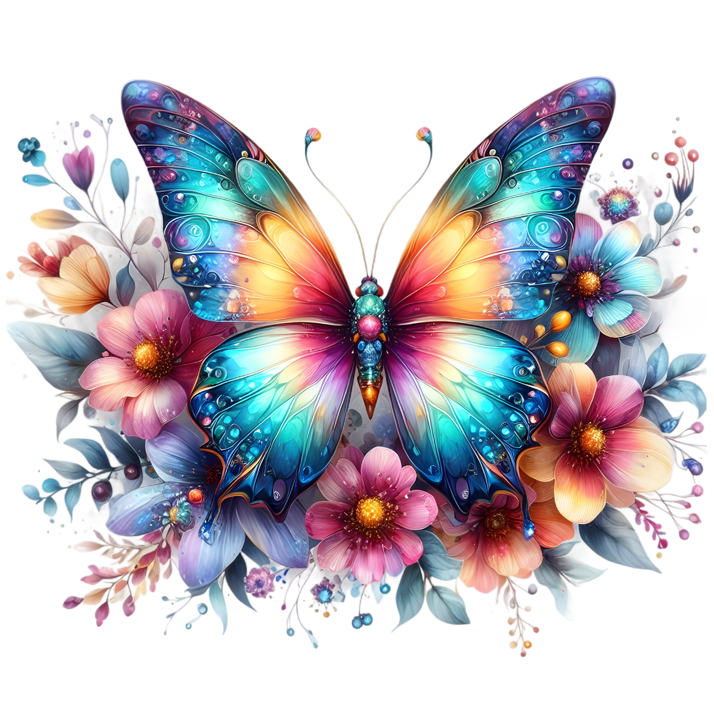 Bügelbild Schmetterling auf Blumen