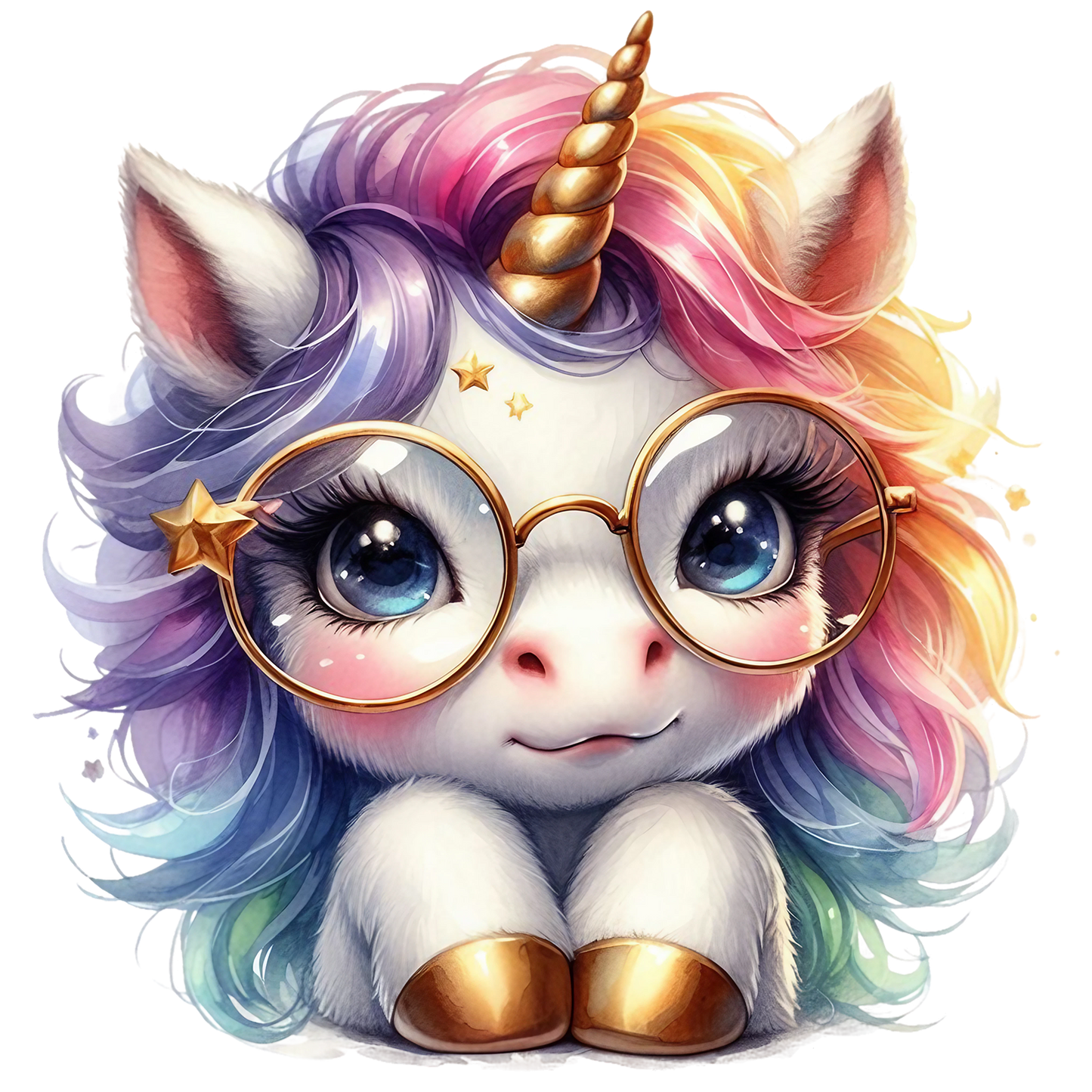 Bügelbild Einhorn Frida mit Brille