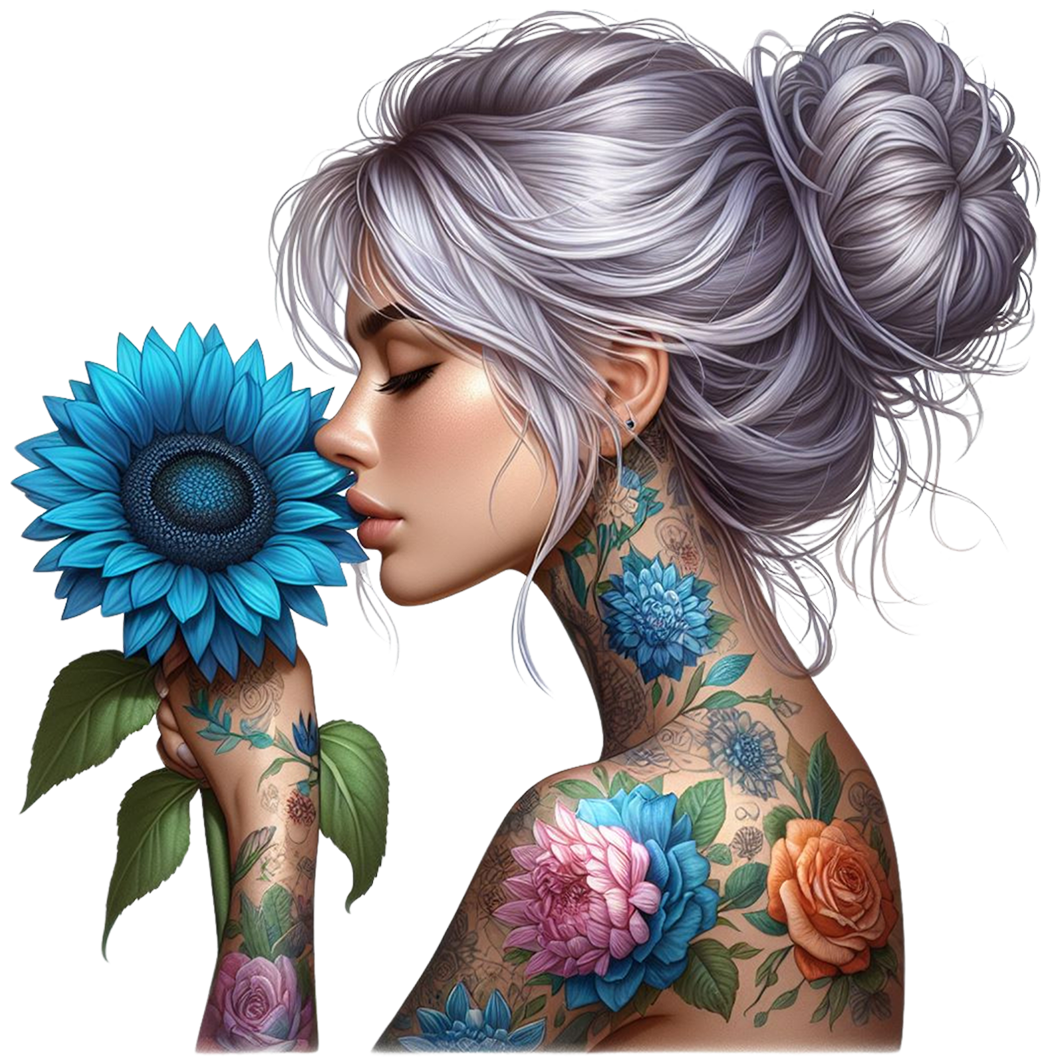 Sticker Ink Girl - blaue Blume