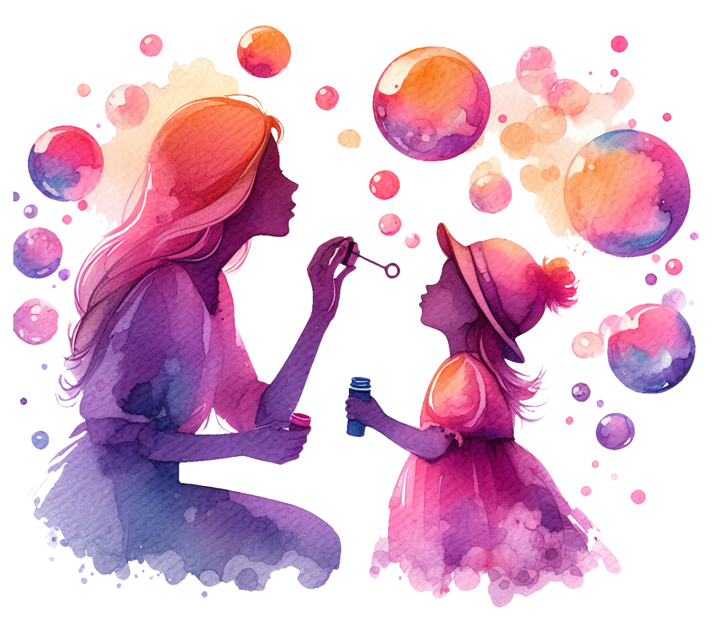 Sticker Mutter mit Tochter - Seifenblasen