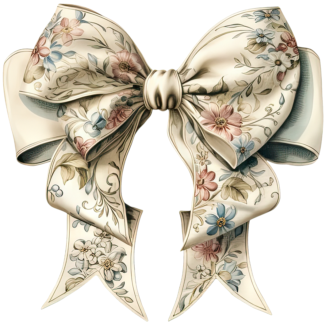 Sticker Schleife Cremefarben mit Blümchen