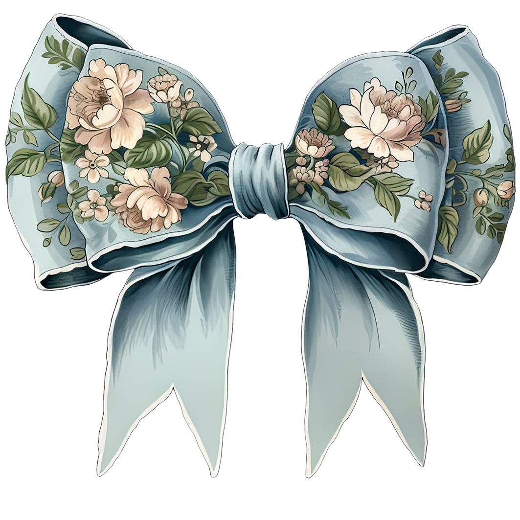 Sticker Schleife Pastellblau mit Blumen