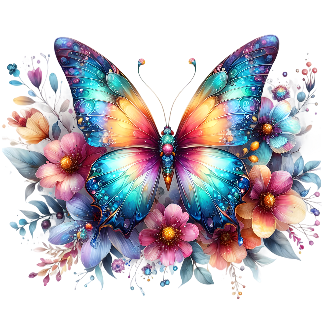 Sticker Schmetterling auf Blumen