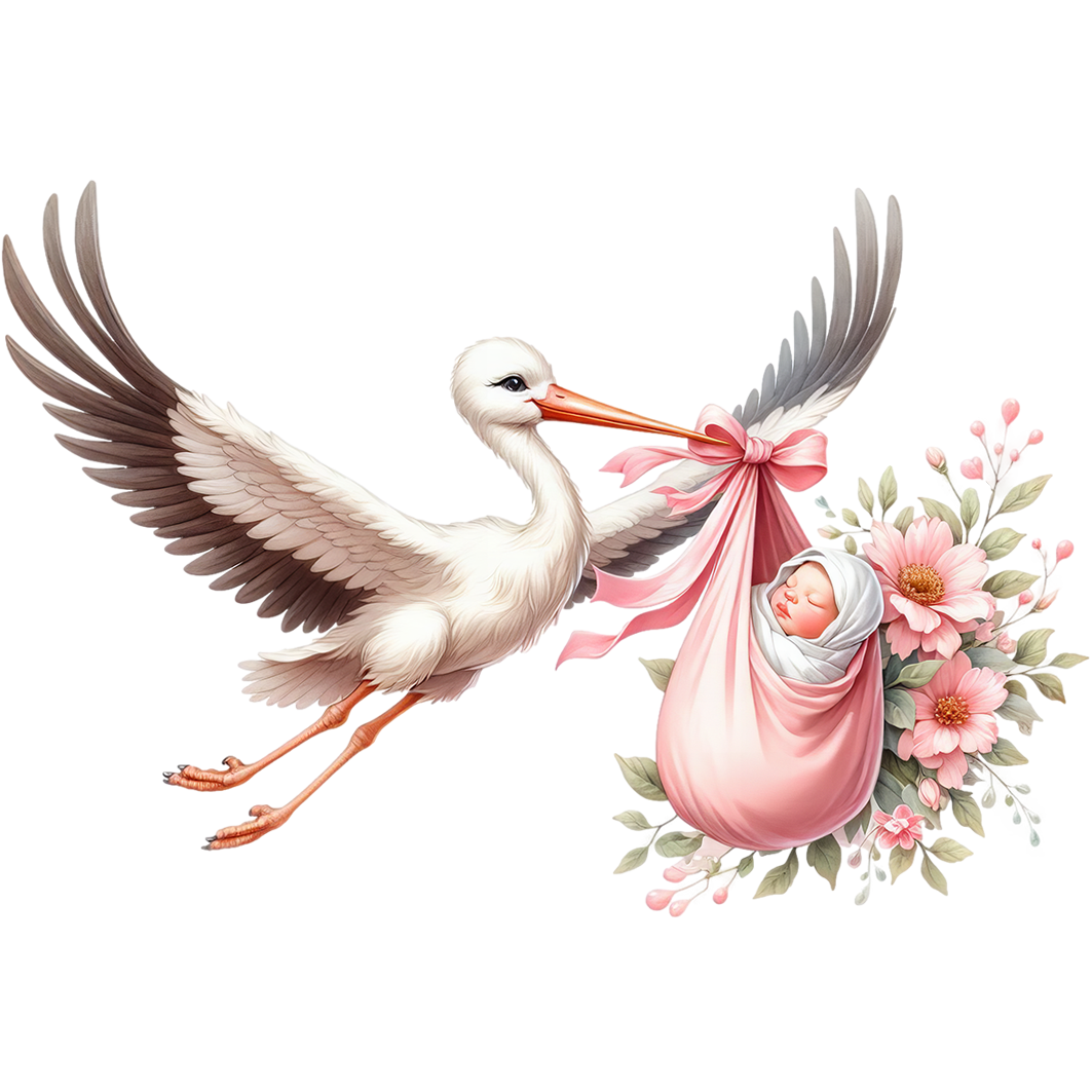 Sticker Storch mit Baby fliegend