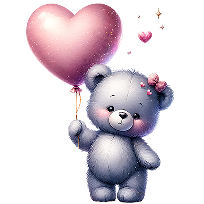 Bügelbild Teddy mit Herzballon