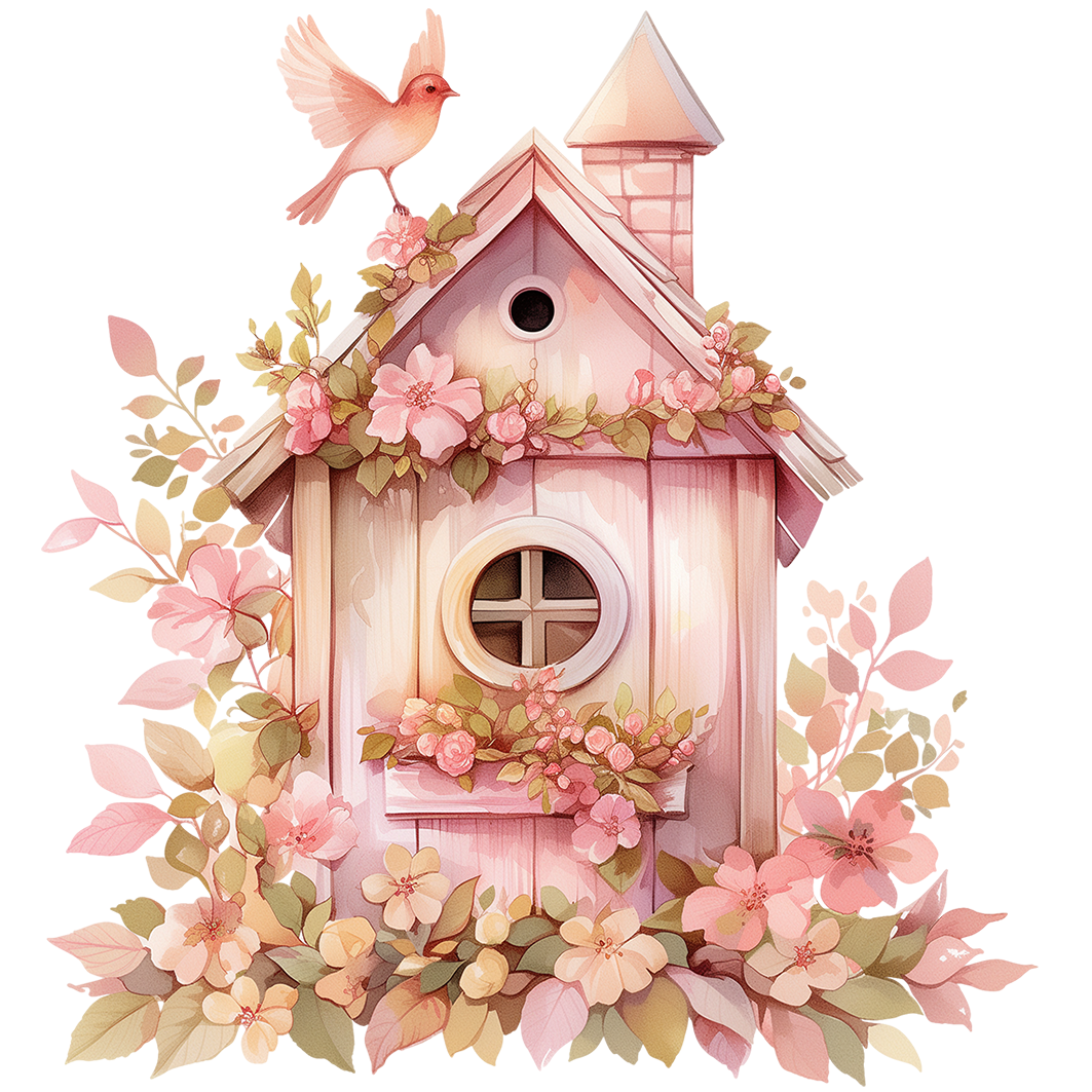 Sticker Vogelhaus in Rosa