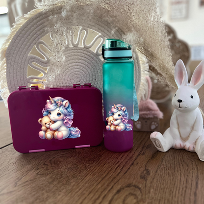Sticker Einhorn mit Teddy