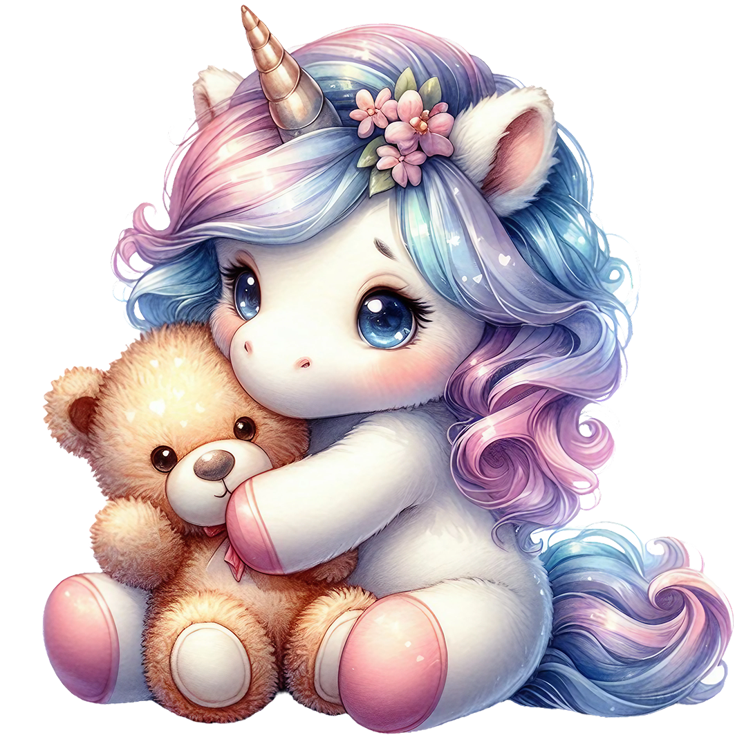 Sticker Einhorn mit Teddy