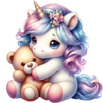 Sticker Einhorn mit Teddy