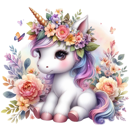 Bügelbild Blümchen Einhorn