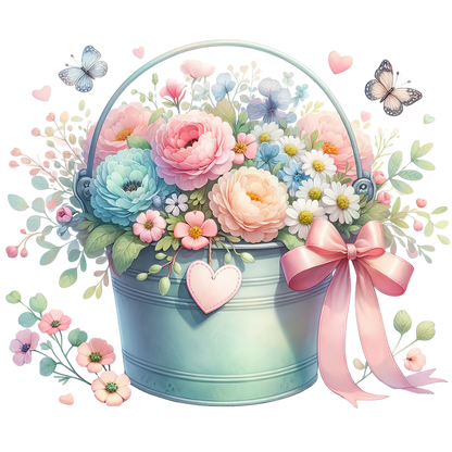 Sticker Blumeneimer mit Schleife und Herz