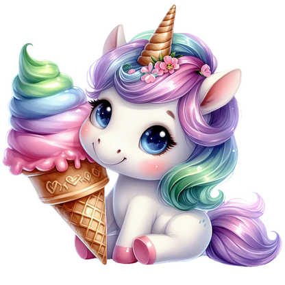 Bügelbild Einhorn Frida mit Eis