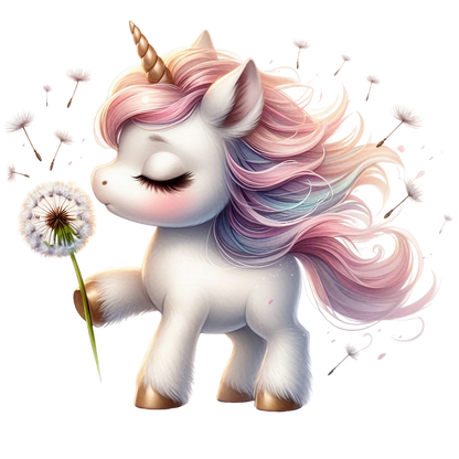 Bügelbild Einhorn mit Pusteblume