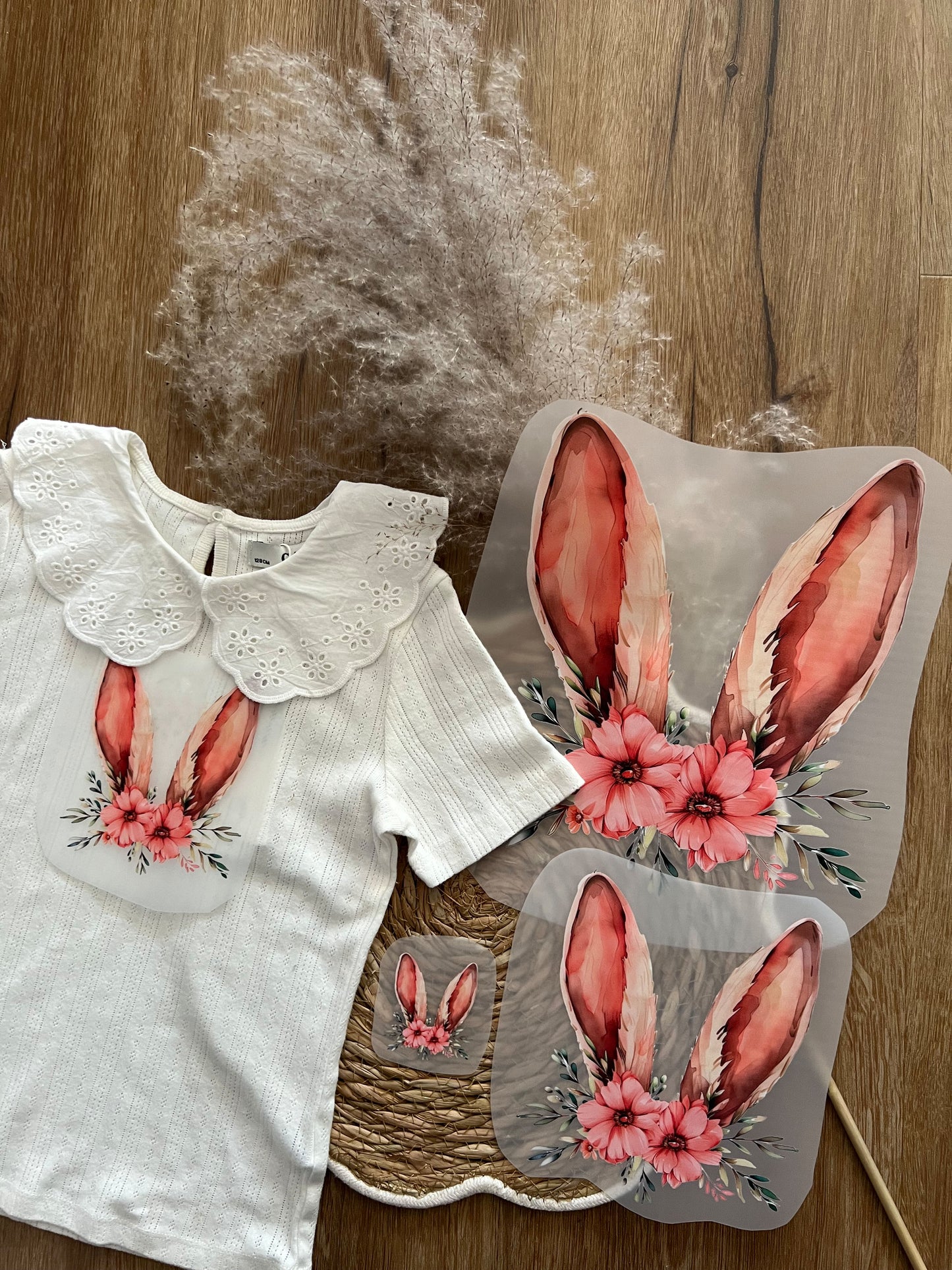 Bügelbild Blumige Hasenohren