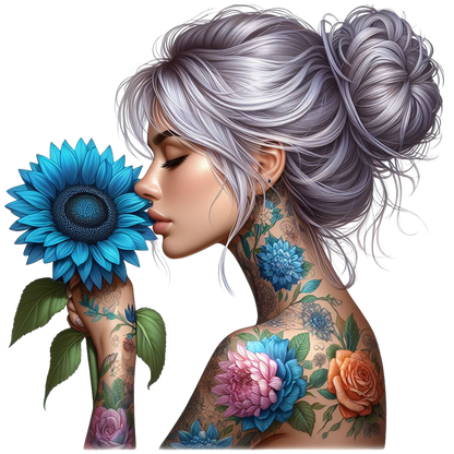 Sticker Ink Girl - blaue Blume
