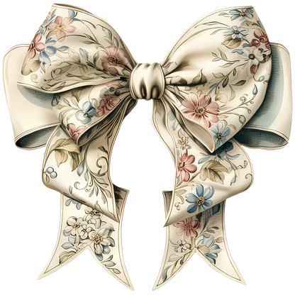 Sticker Schleife Cremefarben mit Blümchen