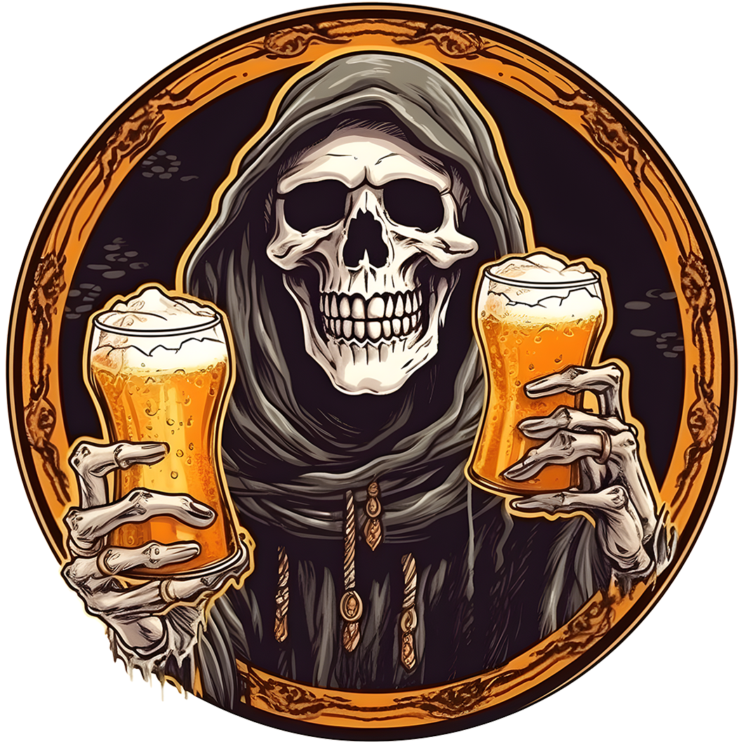 Bügelbild Skelett mit Bier