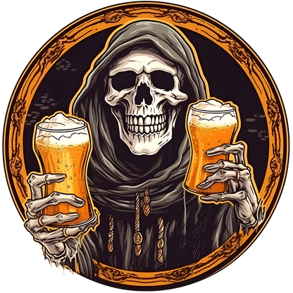 Bügelbild Skelett mit Bier