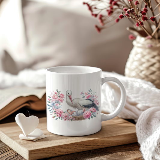 Sticker Storch mit Baby im Nest
