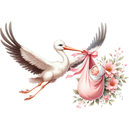 Sticker Storch mit Baby fliegend