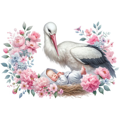 Sticker Storch mit Baby im Nest